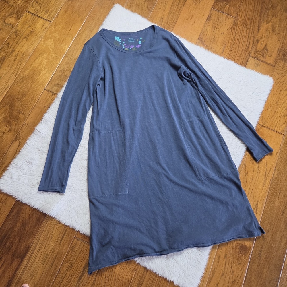 Gudrun Sjoden 100% Organic Cotton Dress Women's Large Blue Long Sleeve Pockets
